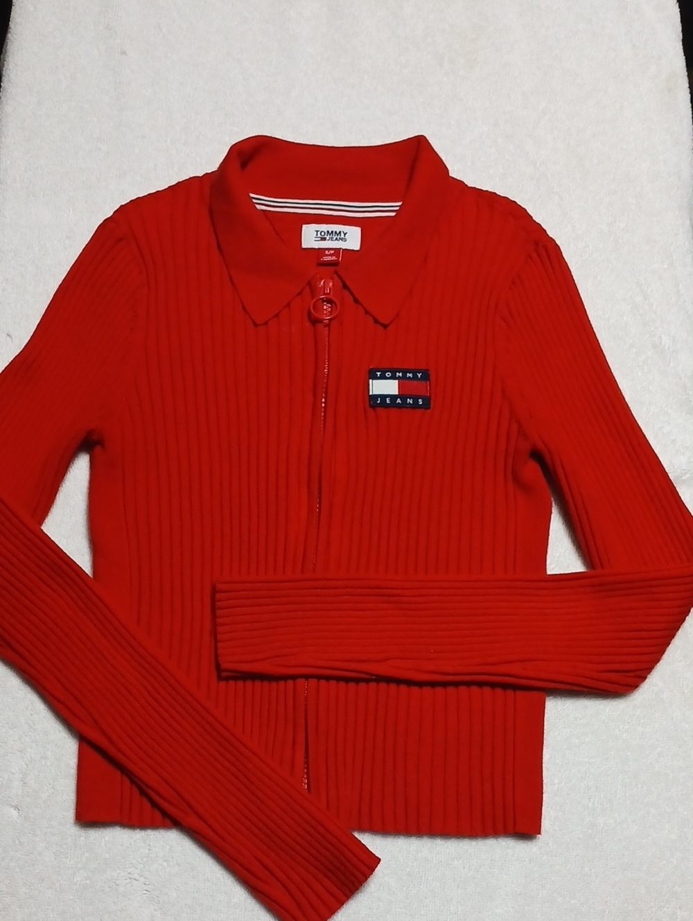 Tommy Hilfiger Red Ribbed Zip-Front Sweater